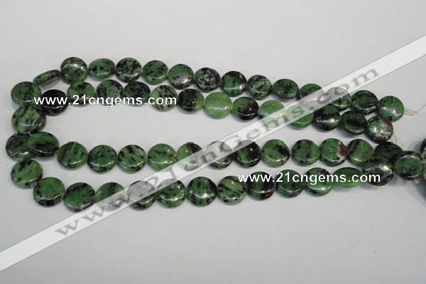 CRZ55 15.5 inches 14mm flat round ruby zoisite gemstone beads