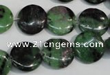 CRZ56 15.5 inches 16mm flat round ruby zoisite gemstone beads