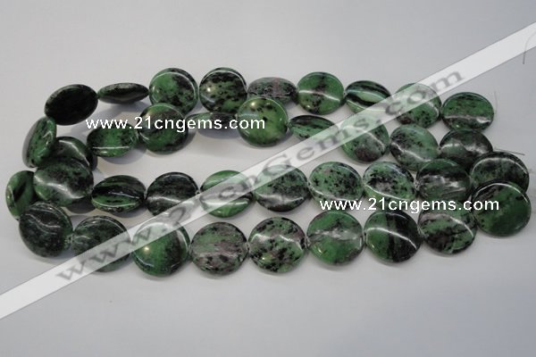 CRZ57 15.5 inches 22mm flat round ruby zoisite gemstone beads