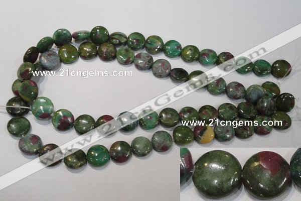 CRZ623 15.5 inches 14mm flat round New ruby zoisite gemstone beads