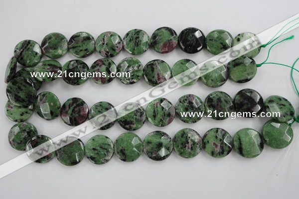 CRZ716 15 inches 20mm faceted coin ruby zoisite gemstone beads