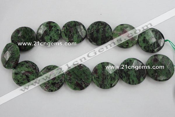 CRZ718 15 inches 30mm faceted coin ruby zoisite gemstone beads