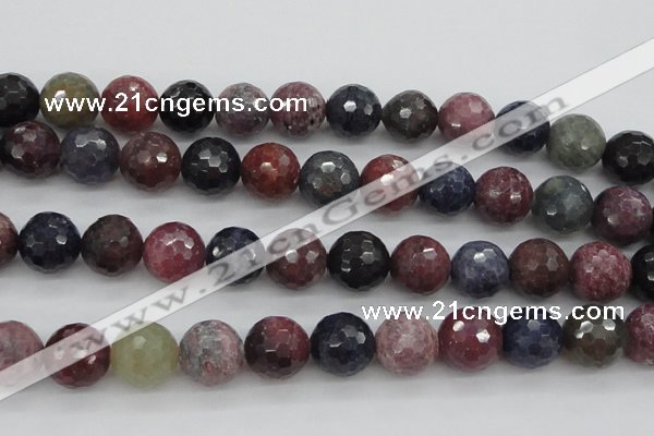 CRZ884 15.5 inches 12mm faceted round natural ruby sapphire beads