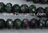 CRZ913 15.5 inches 10*14mm faceted rondelle Chinese ruby zoisite beads