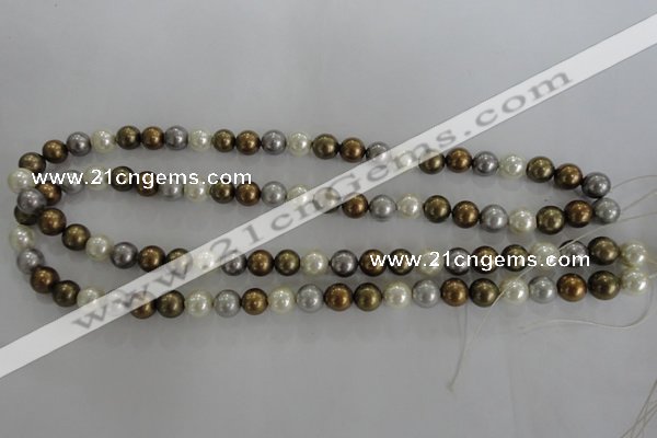 CSB1032 15.5 inches 8mm round mixed color shell pearl beads