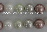 CSB1080 15.5 inches 12mm round mixed color shell pearl beads