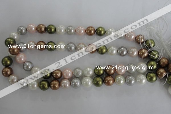 CSB1085 15.5 inches 12mm round mixed color shell pearl beads