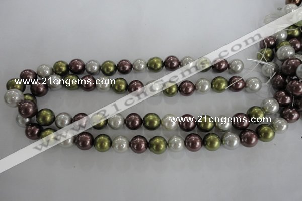 CSB1089 15.5 inches 12mm round mixed color shell pearl beads