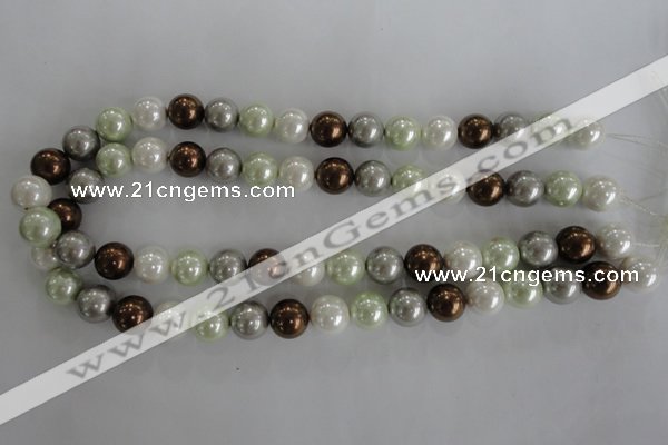 CSB1090 15.5 inches 12mm round mixed color shell pearl beads