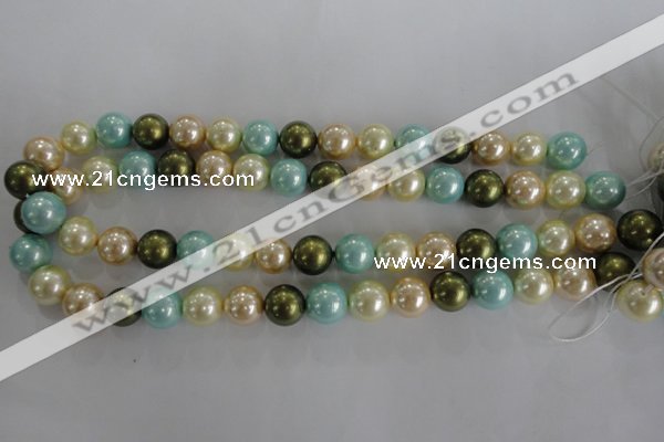 CSB1110 15.5 inches 12mm round mixed color shell pearl beads