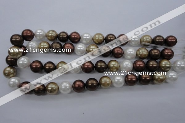 CSB1122 15.5 inches 14mm round mixed color shell pearl beads