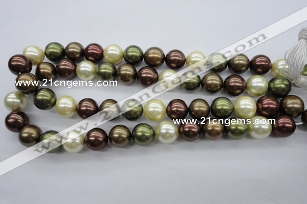 CSB1128 15.5 inches 14mm round mixed color shell pearl beads