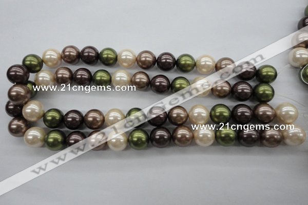 CSB1129 15.5 inches 14mm round mixed color shell pearl beads