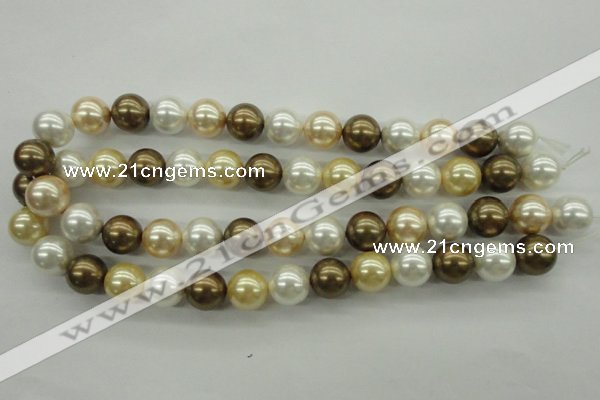 CSB1131 15.5 inches 14mm round mixed color shell pearl beads