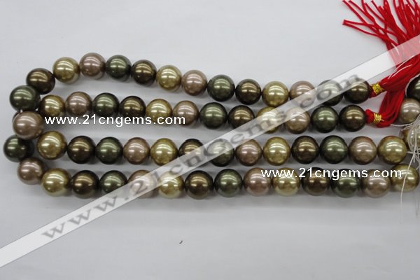 CSB1134 15.5 inches 14mm round mixed color shell pearl beads