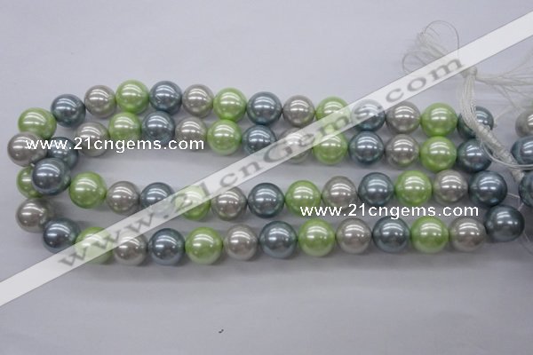 CSB1135 15.5 inches 14mm round mixed color shell pearl beads