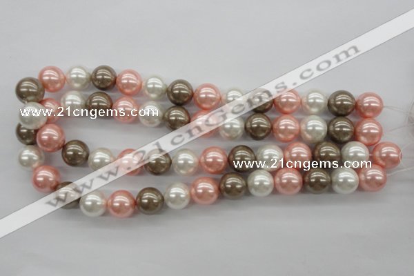 CSB1137 15.5 inches 14mm round mixed color shell pearl beads