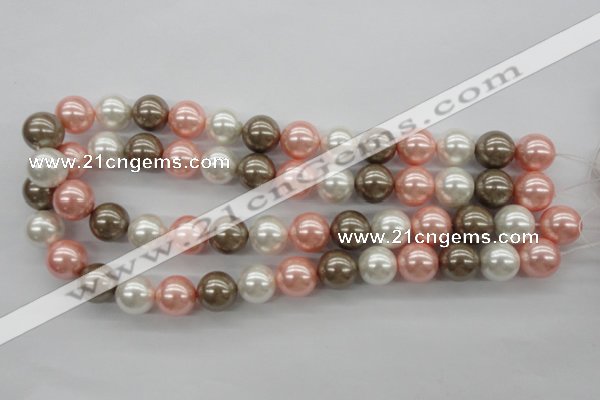 CSB1137 15.5 inches 14mm round mixed color shell pearl beads