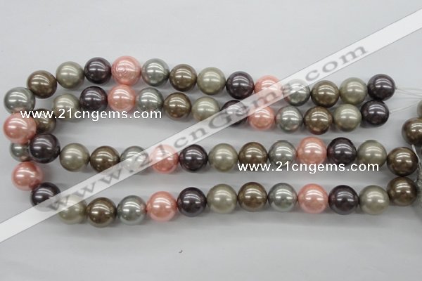 CSB1140 15.5 inches 14mm round mixed color shell pearl beads