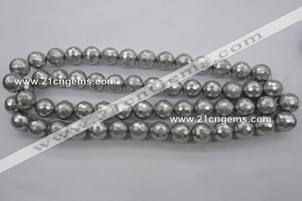 CSB1190 15.5 inches 14mm faceted round shell pearl beads