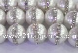 CSB1502 15.5 inches 10mm round shell pearl with rhinestone beads