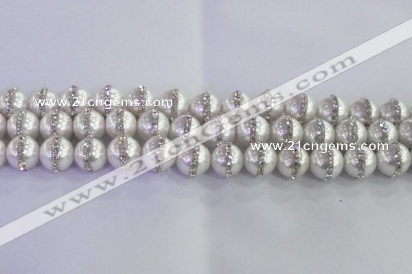 CSB1503 15.5 inches 12mm round shell pearl with rhinestone beads