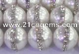 CSB1504 15.5 inches 14mm round shell pearl with rhinestone beads