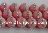 CSB1505 15.5 inches 6mm round shell pearl with rhinestone beads