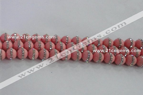 CSB1507 15.5 inches 10mm round shell pearl with rhinestone beads