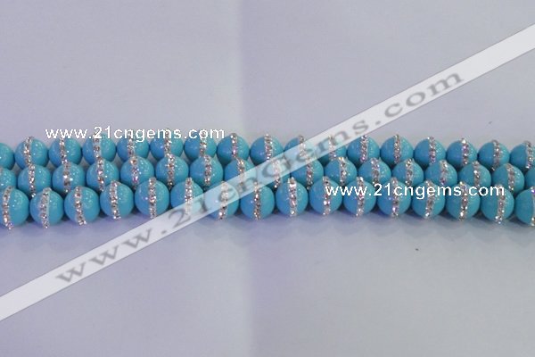 CSB1511 15.5 inches 8mm round shell pearl with rhinestone beads