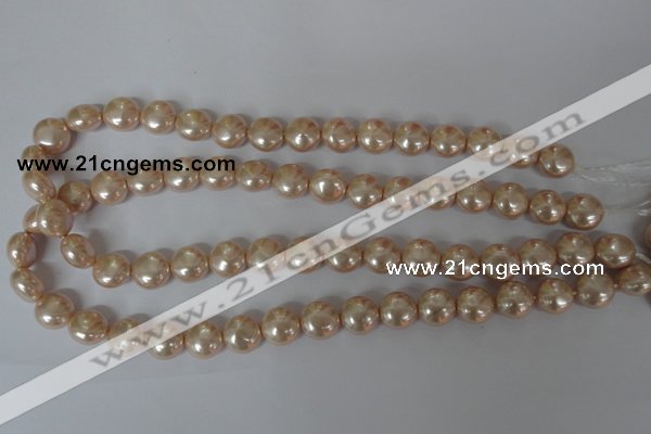 CSB180 15.5 inches 12mm flat round shell pearl beads wholesale