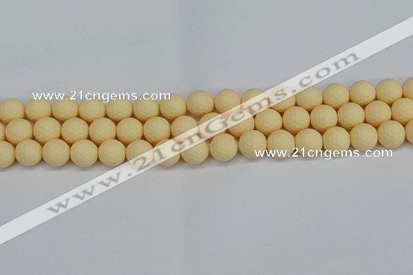 CSB1802 15.5 inches 8mm faceetd round matte shell pearl beads