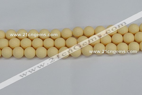 CSB1804 15.5 inches 12mm faceetd round matte shell pearl beads