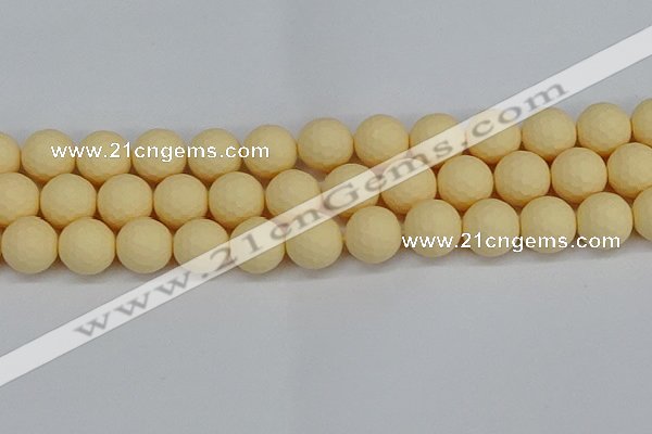 CSB1805 15.5 inches 14mm faceetd round matte shell pearl beads