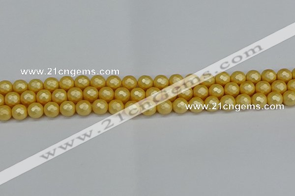 CSB1811 15.5 inches 6mm faceetd round matte shell pearl beads