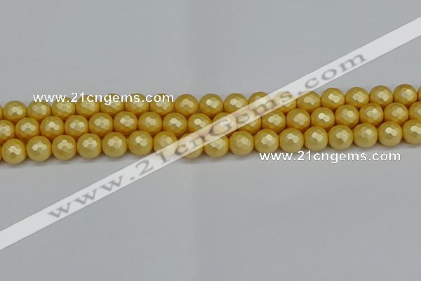 CSB1812 15.5 inches 8mm faceetd round matte shell pearl beads