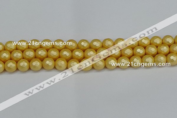 CSB1814 15.5 inches 12mm faceetd round matte shell pearl beads