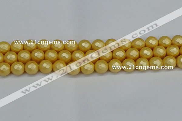 CSB1815 15.5 inches 14mm faceetd round matte shell pearl beads