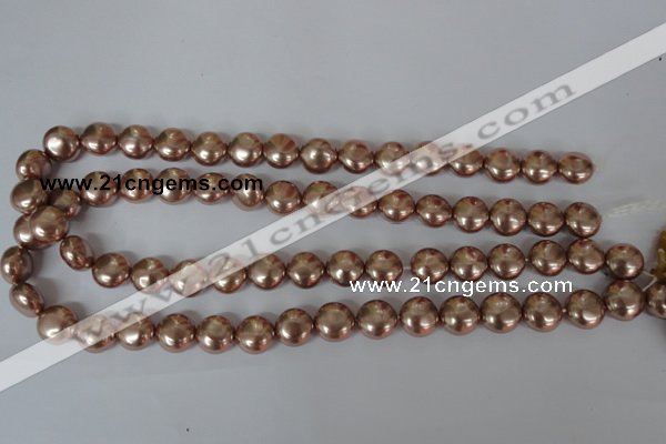 CSB182 15.5 inches 12mm flat round shell pearl beads wholesale