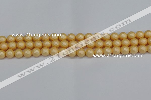 CSB1822 15.5 inches 8mm faceetd round matte shell pearl beads