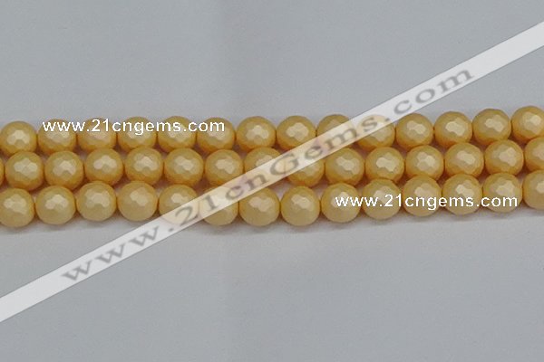 CSB1825 15.5 inches 14mm faceetd round matte shell pearl beads