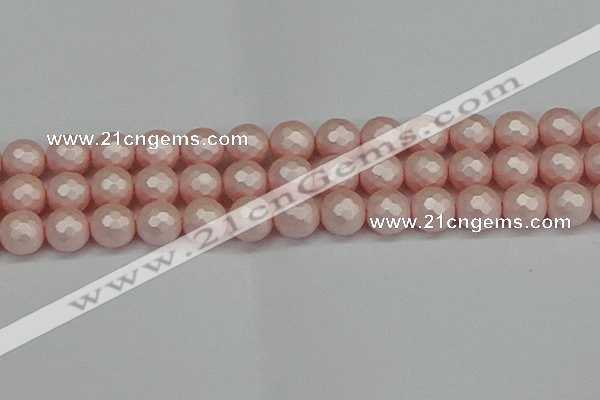 CSB1835 15.5 inches 14mm faceetd round matte shell pearl beads