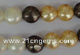 CSB185 15.5 inches 12mm flat round mixed color shell pearl beads