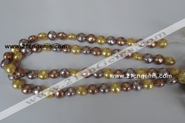 CSB186 15.5 inches 12mm flat round mixed color shell pearl beads