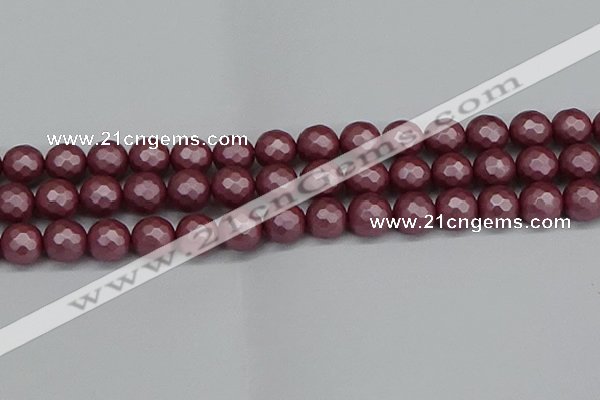 CSB1874 15.5 inches 12mm faceetd round matte shell pearl beads