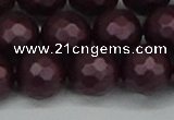 CSB1885 15.5 inches 14mm faceted round matte shell pearl beads