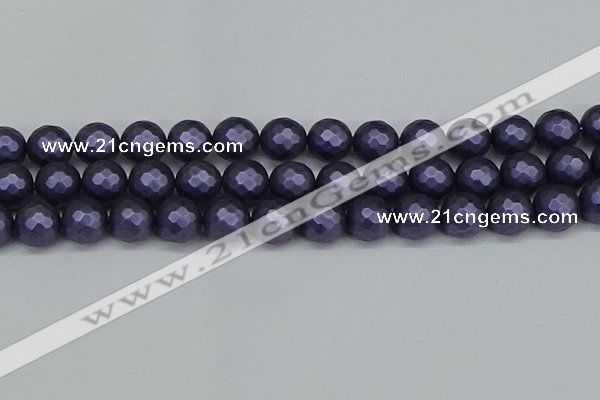 CSB1895 15.5 inches 14mm faceted round matte shell pearl beads