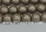 CSB1902 15.5 inches 8mm faceted round matte shell pearl beads