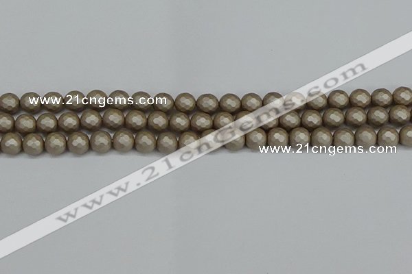 CSB1902 15.5 inches 8mm faceted round matte shell pearl beads