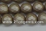 CSB1905 15.5 inches 14mm faceted round matte shell pearl beads